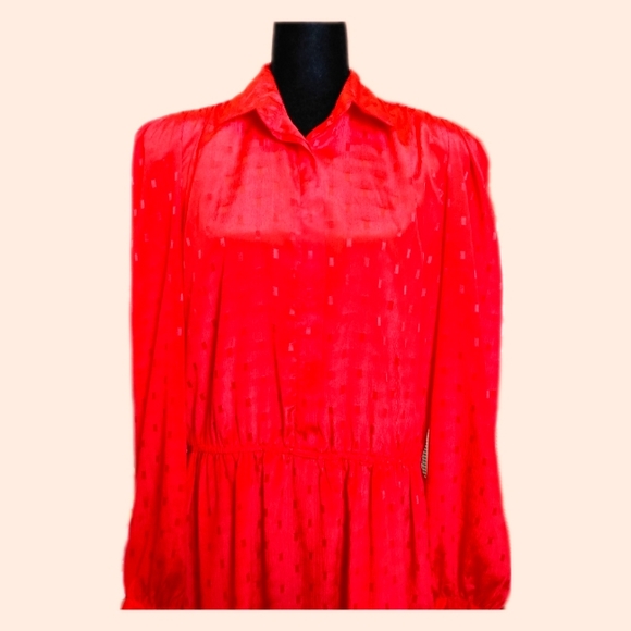 🔴 SALE VTG 80's Embossed Pattern Long Sleeve Button-Up Dress - Picture 2 of 10